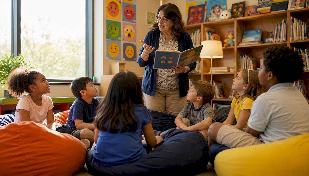 Teacher explaining SEL skills to children
