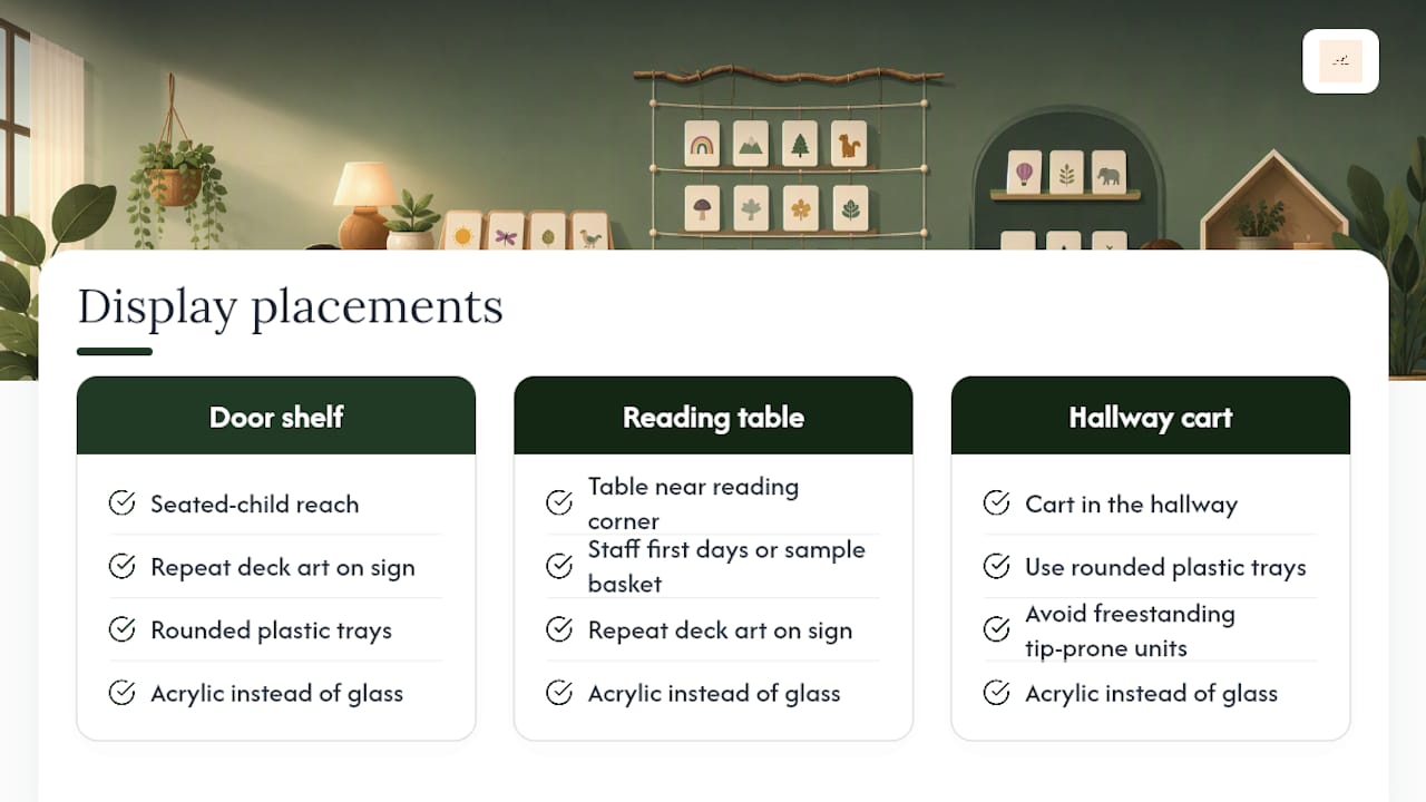 Card display placement and safety choices