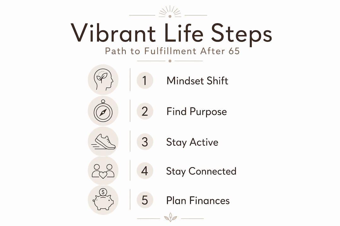 Infographic outlining steps to vibrant life after 65