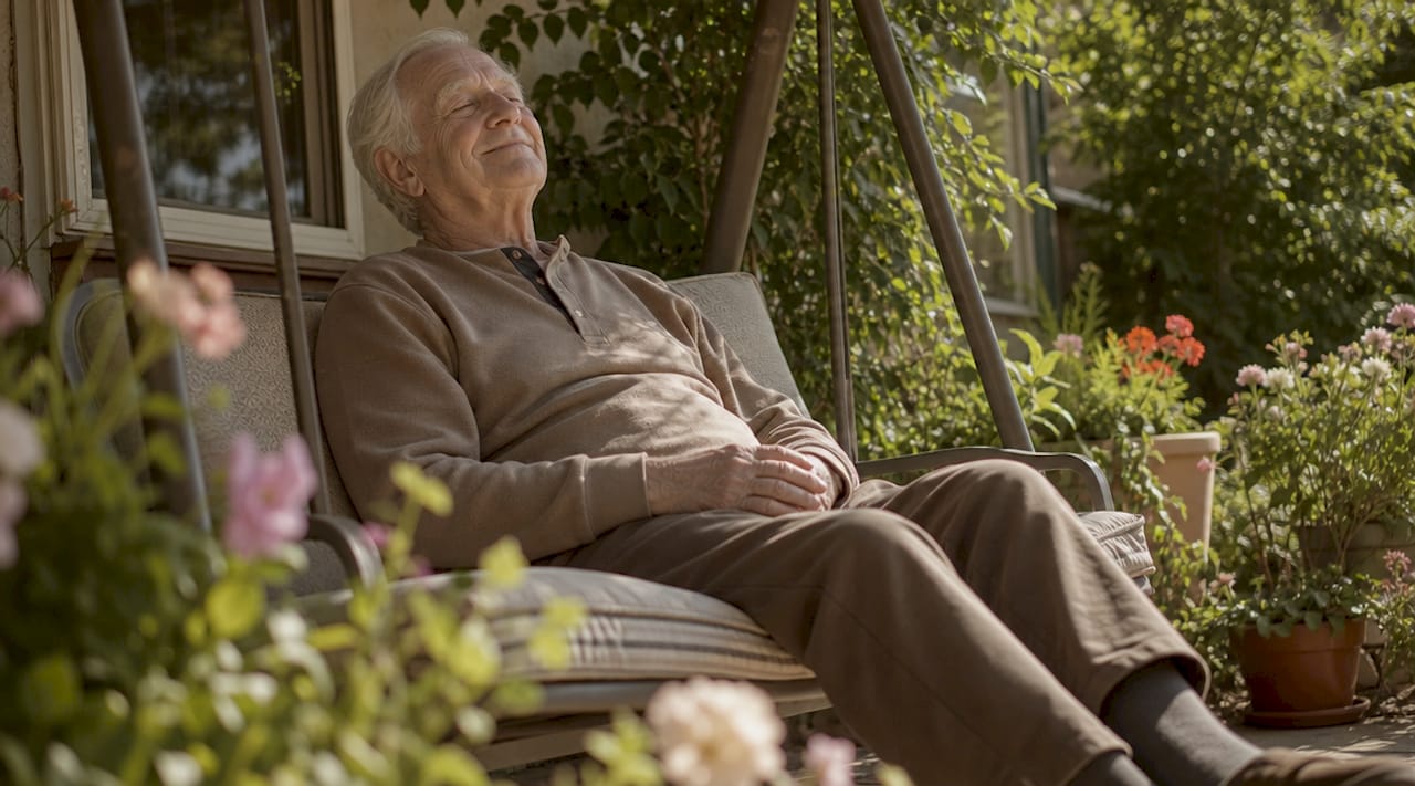 Elderly man resting peacefully in recliner