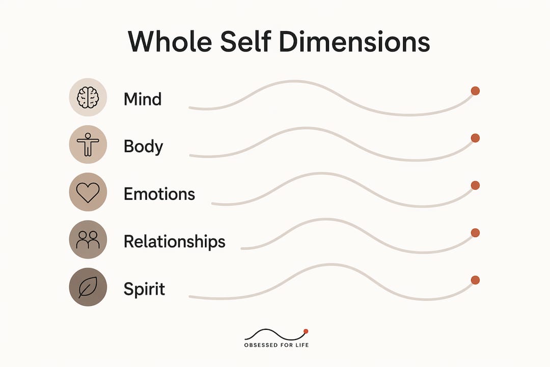 Infographic illustrating dimensions of whole self living