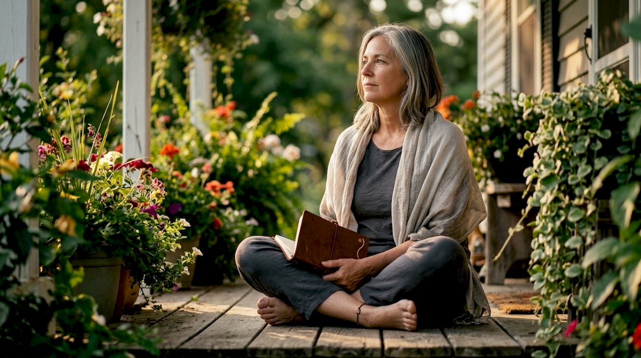 Woman reflecting thoughtfully on park bench
