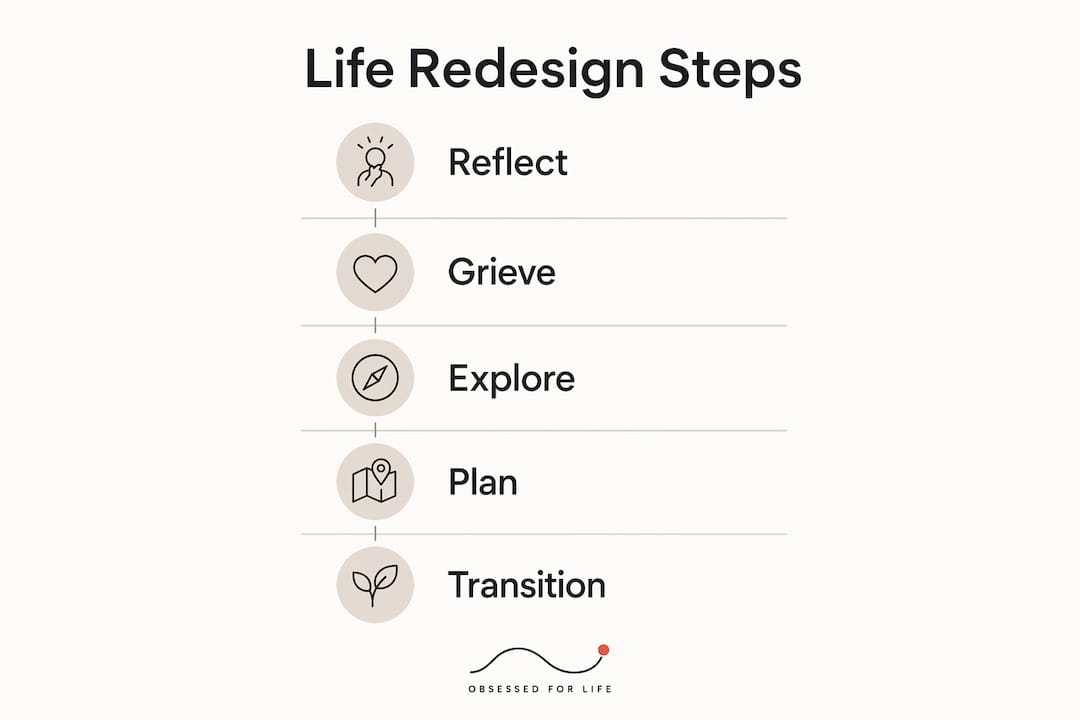 Infographic showing life redesign steps women