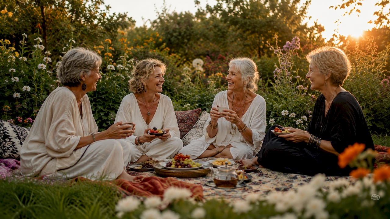 Older women socializing outdoors in park
