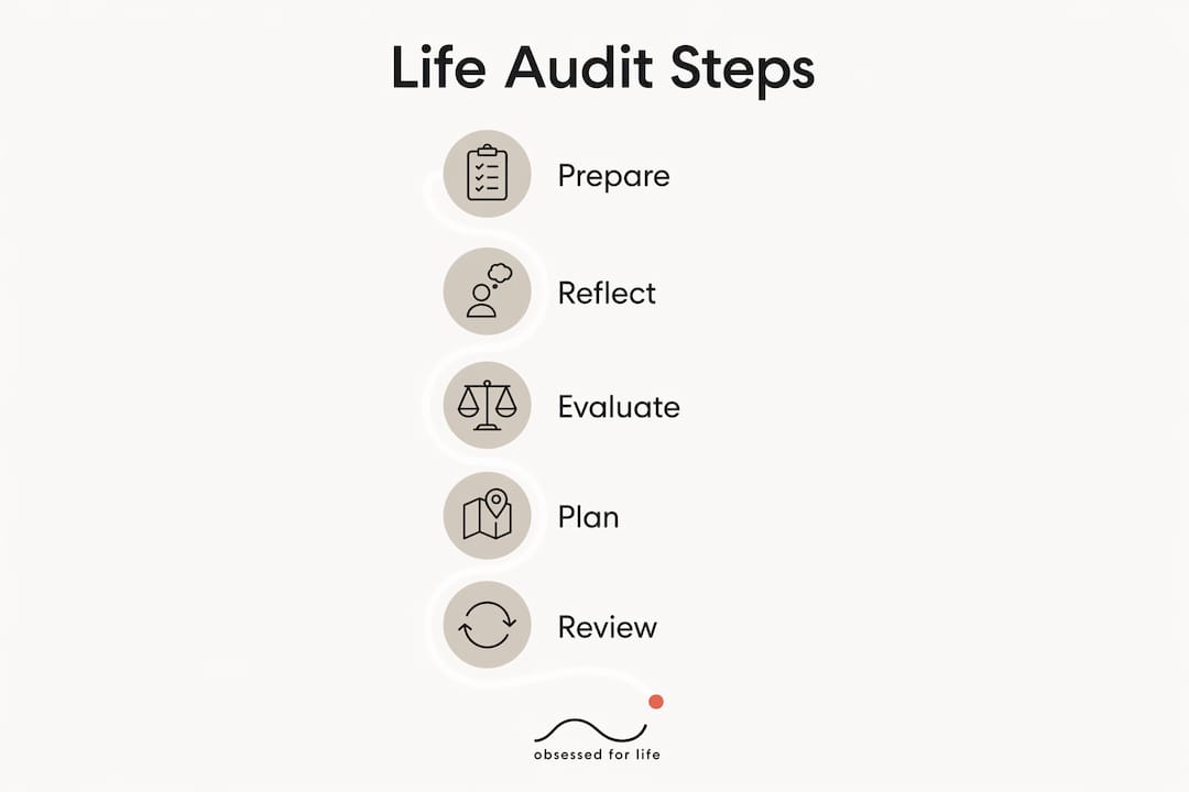 Infographic illustrating five key life audit steps