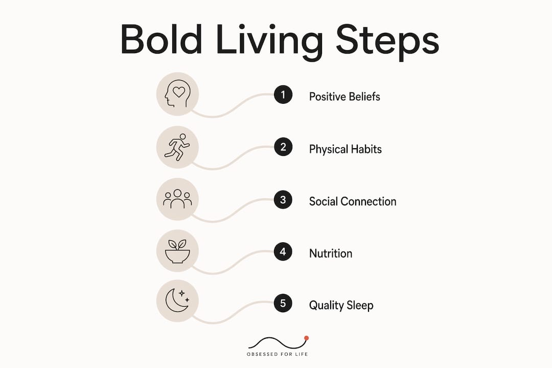 Infographic outlining five bold living steps for seniors