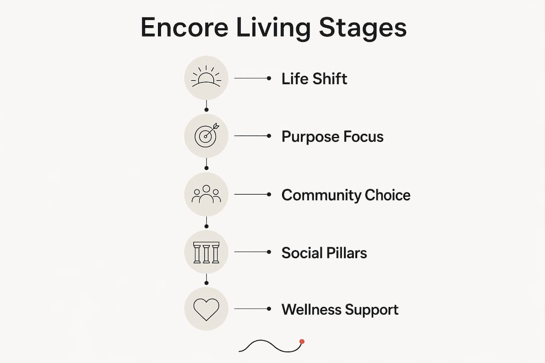 Infographic outlining key encore living stages and features