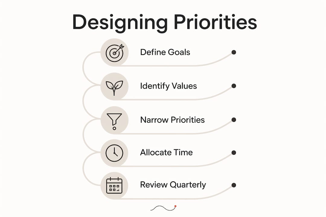 Infographic illustrating steps to design life priorities