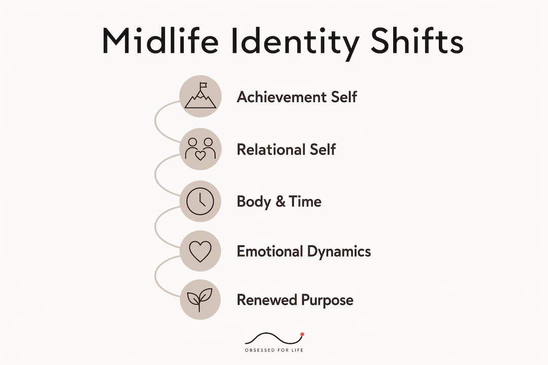 Infographic outlining midlife identity shifts