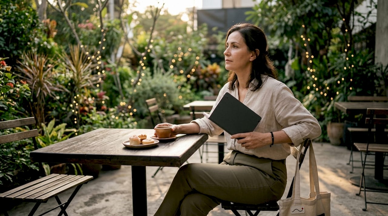 Woman pondering career questions outdoors in park