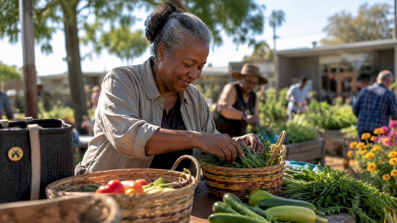 Older woman volunteering at community kitchen