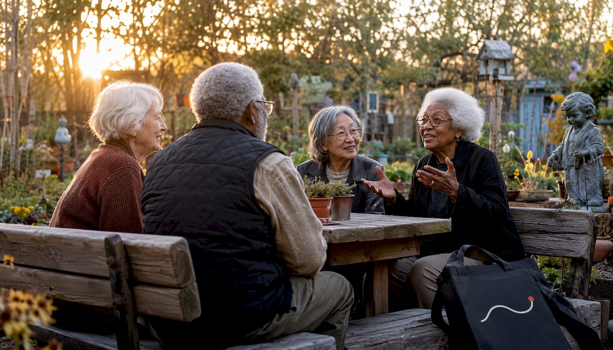 Seniors enjoying outdoor community gathering