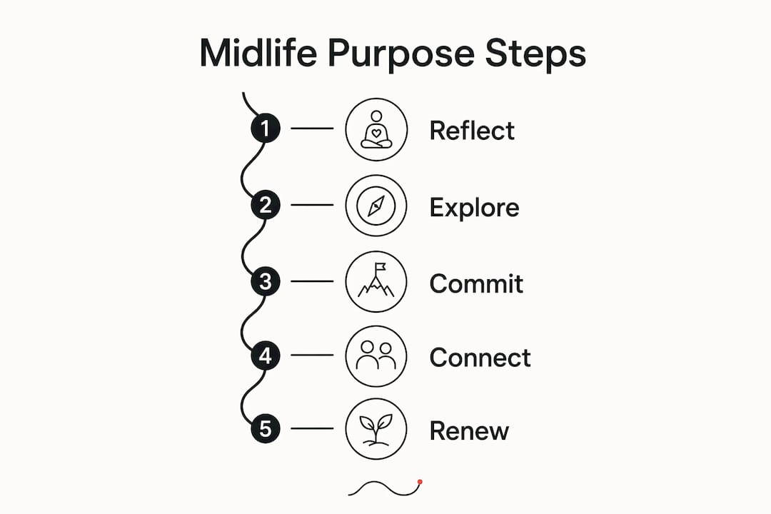 Infographic showing steps to find midlife purpose