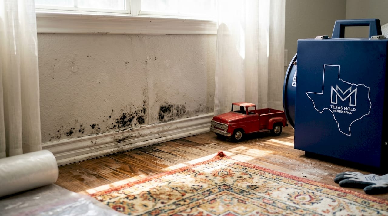 Mold growing on water-damaged interior wall