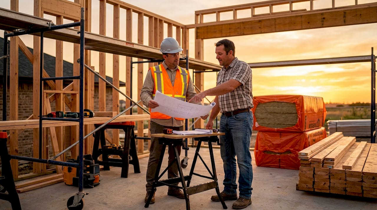 Structural engineer inspecting home addition construction