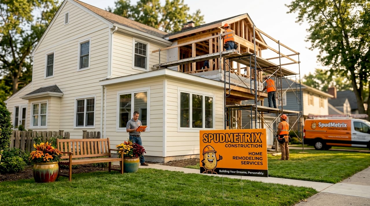 Suburban home showing multiple home addition types