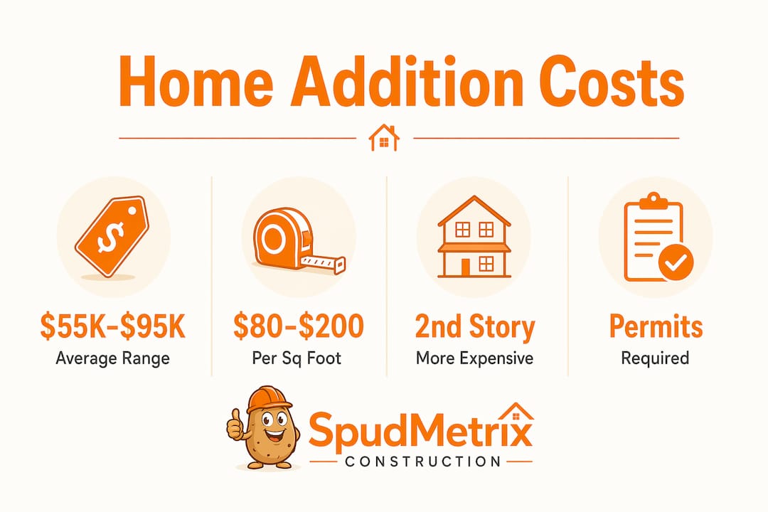 Infographic illustrating home addition cost ranges and factors