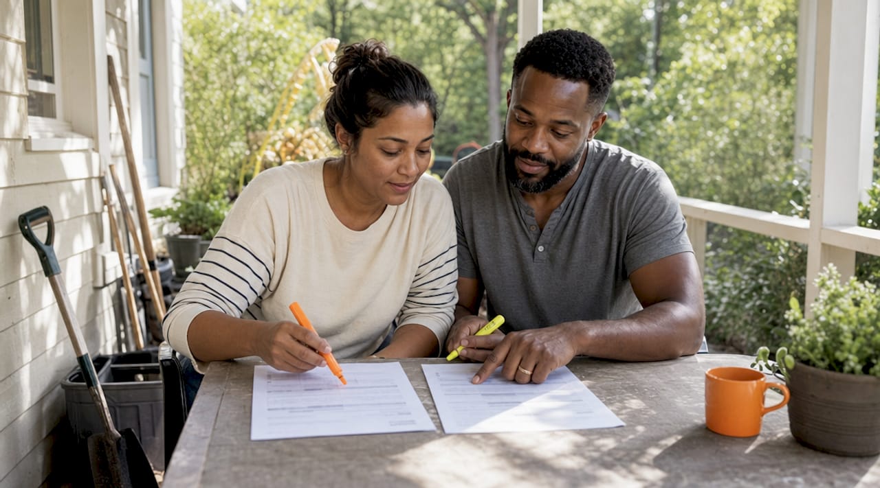 Couple comparing line items in remodeling bids