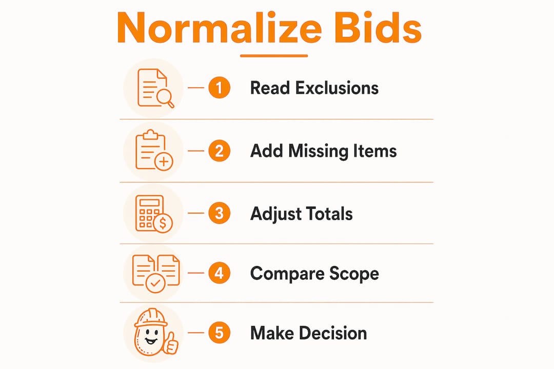 Infographic showing steps to normalize remodeling bids