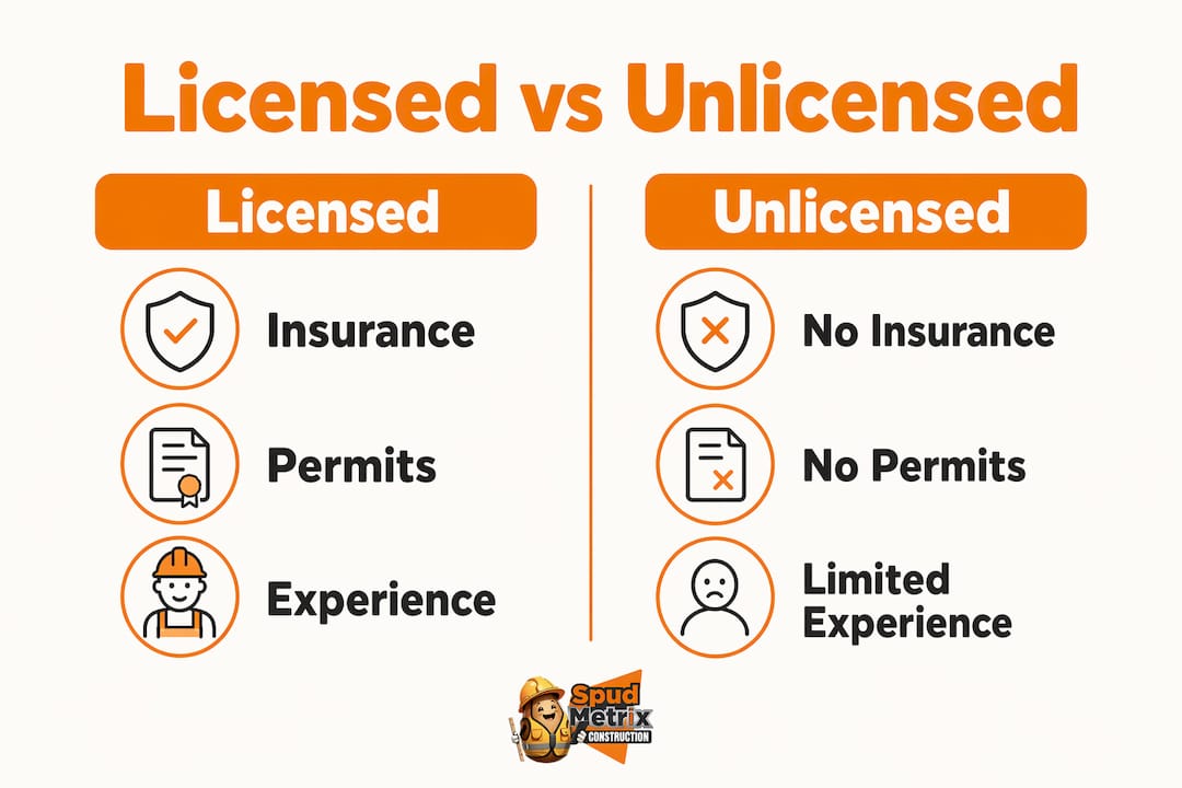 Infographic comparing licensed and unlicensed contractors