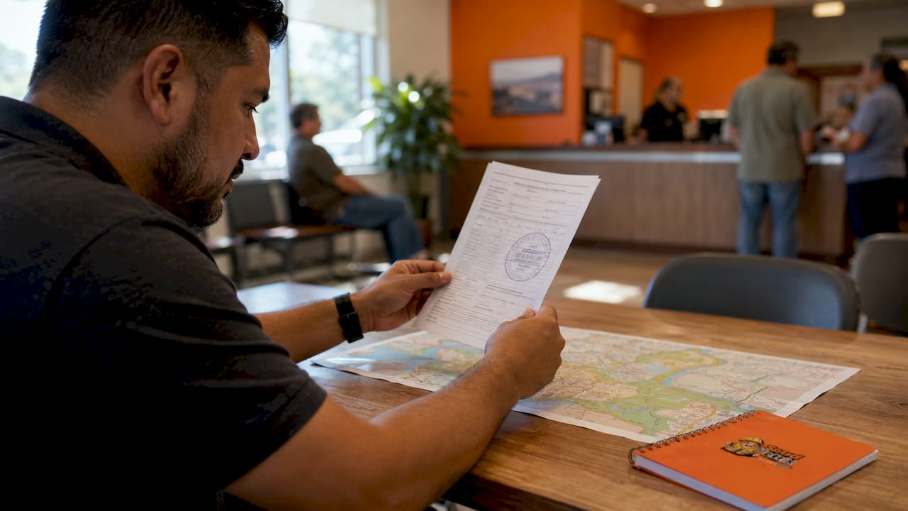 Hands holding official remodeling permit document