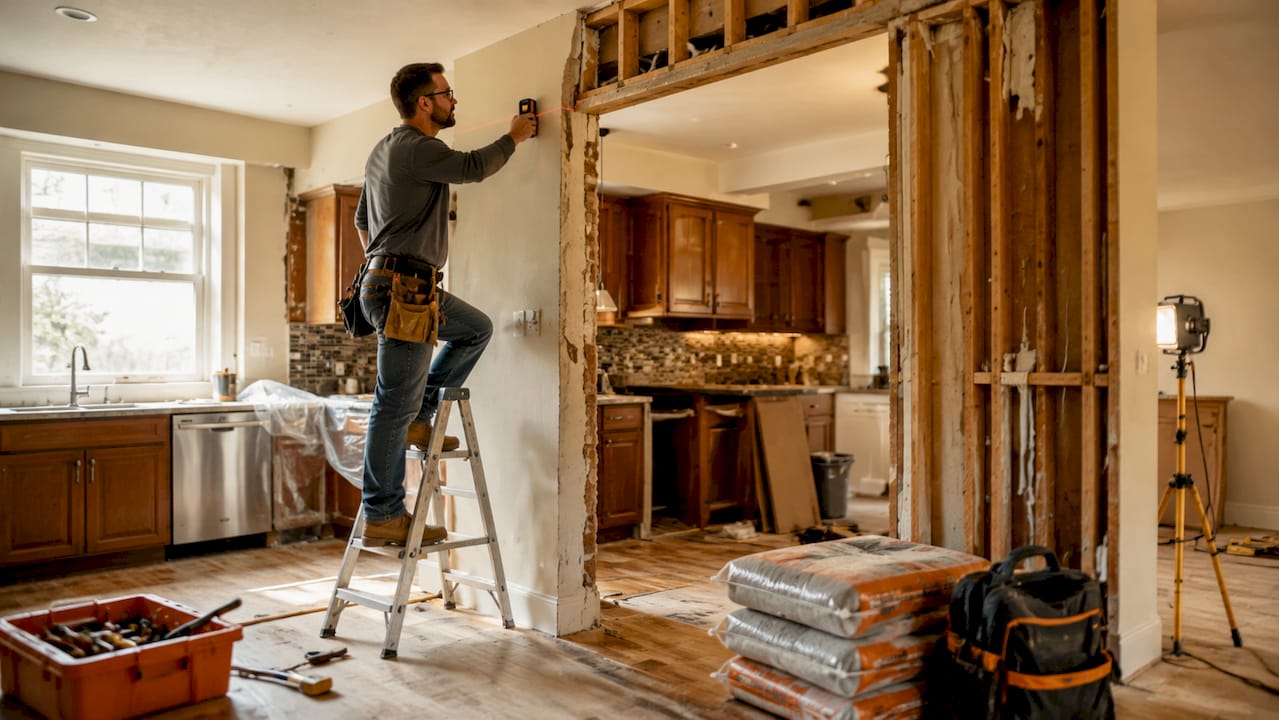 Engineer assessing load-bearing wall remodel