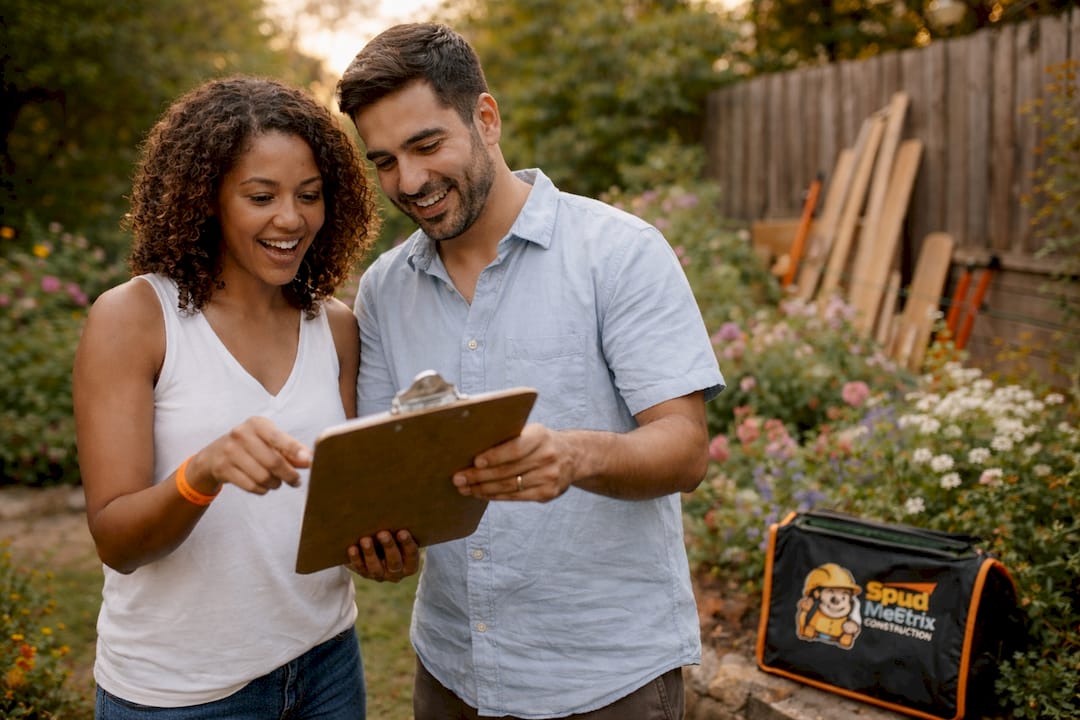 Couple discussing remodel contingency in living room