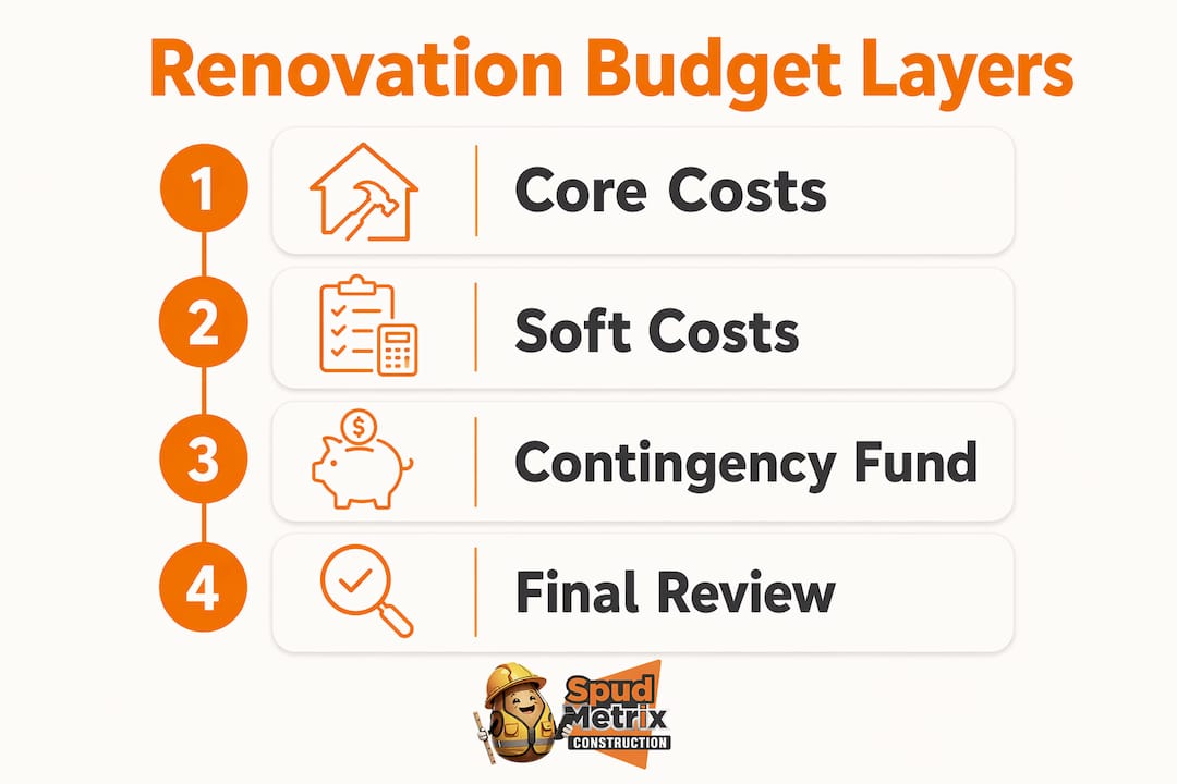 Infographic illustrating renovation budget layers step by step