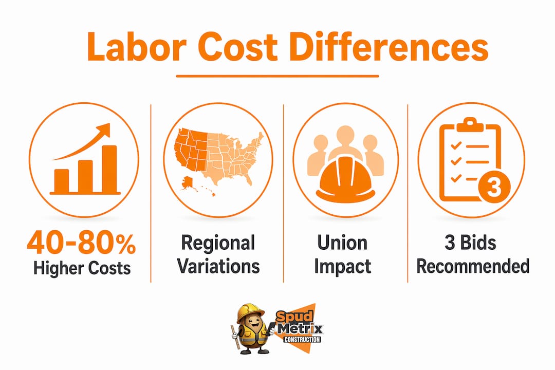 Infographic showing remodeling labor cost regional differences