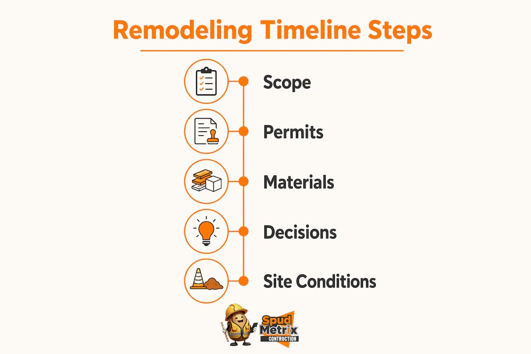 Infographic depicting key remodeling timeline factors as steps