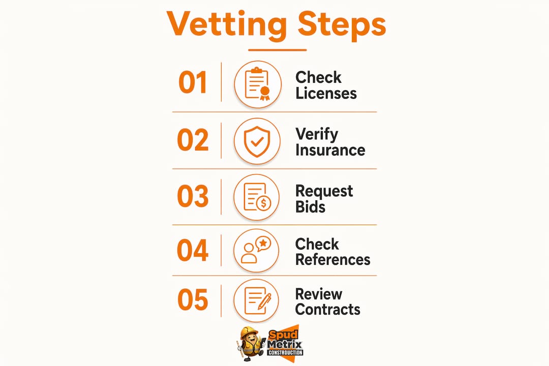 Infographic showing vetting contractor checklist steps