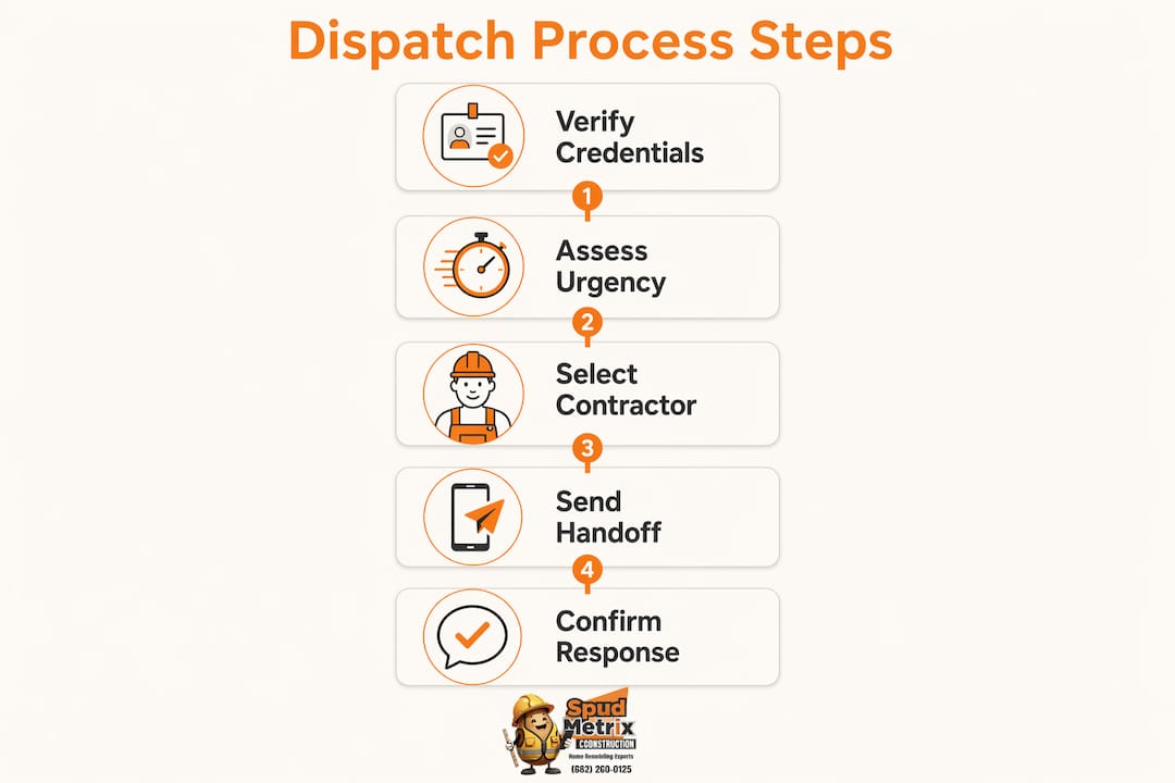 Vertical flow infographic of emergency dispatch steps