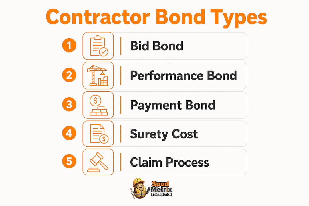 Infographic depicting contractor bond types and process