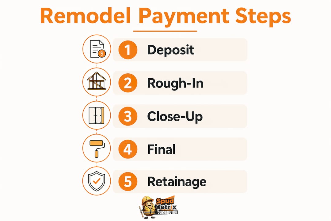 Infographic outlining remodel payment milestones in steps