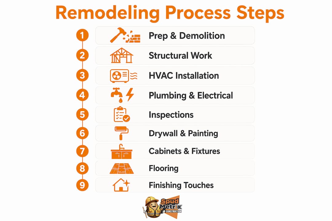 Infographic showing remodeling project step sequence