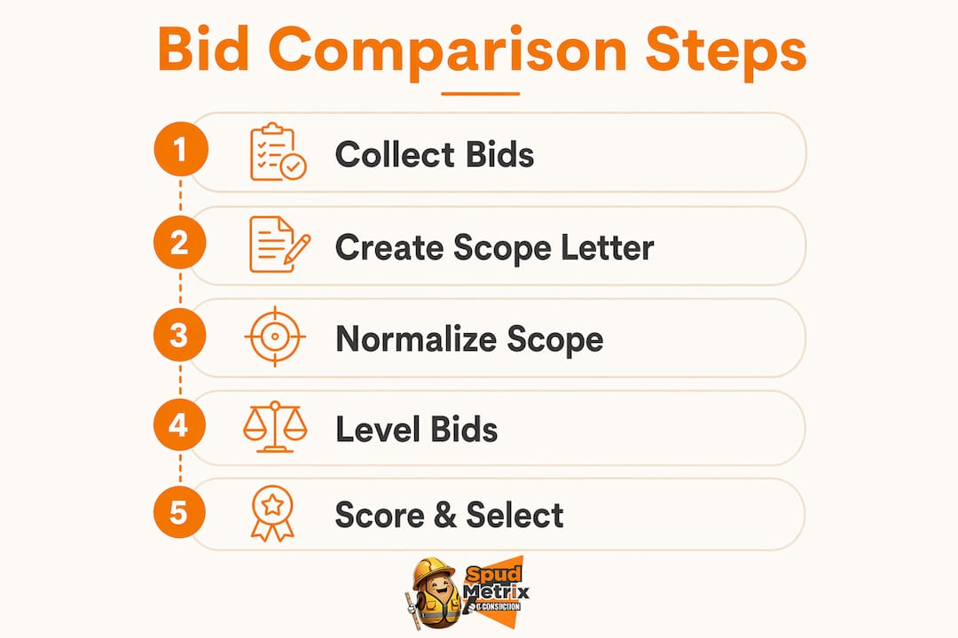 Infographic illustrating key steps in contractor bid comparison