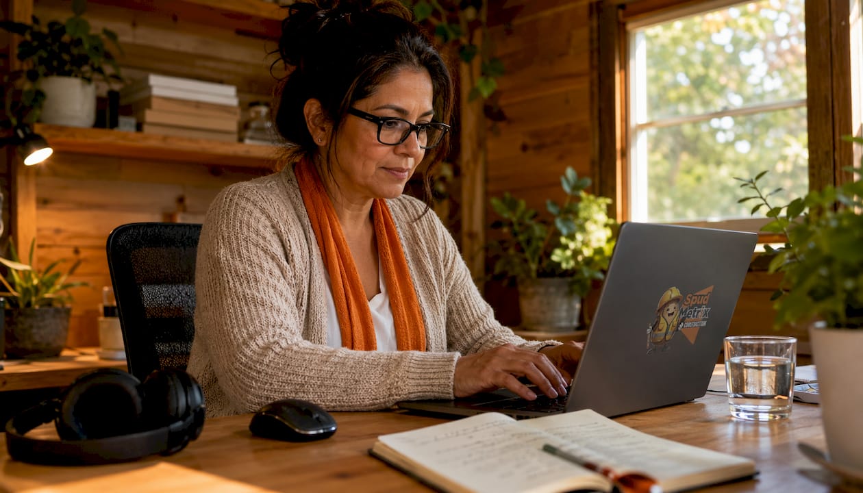 Woman working privately in detached home office