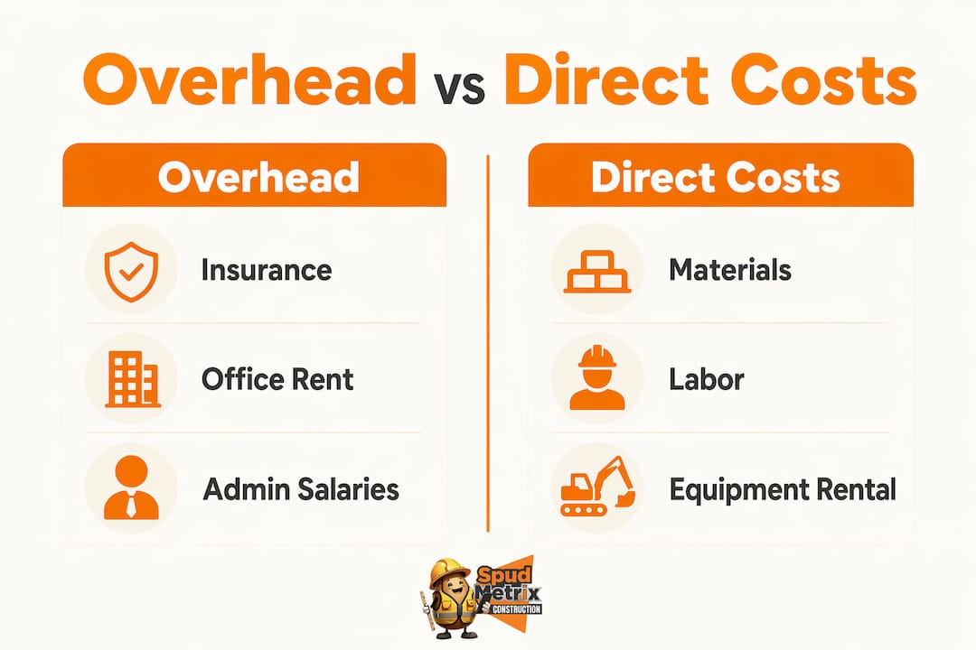 Infographic comparing contractor overhead and direct costs