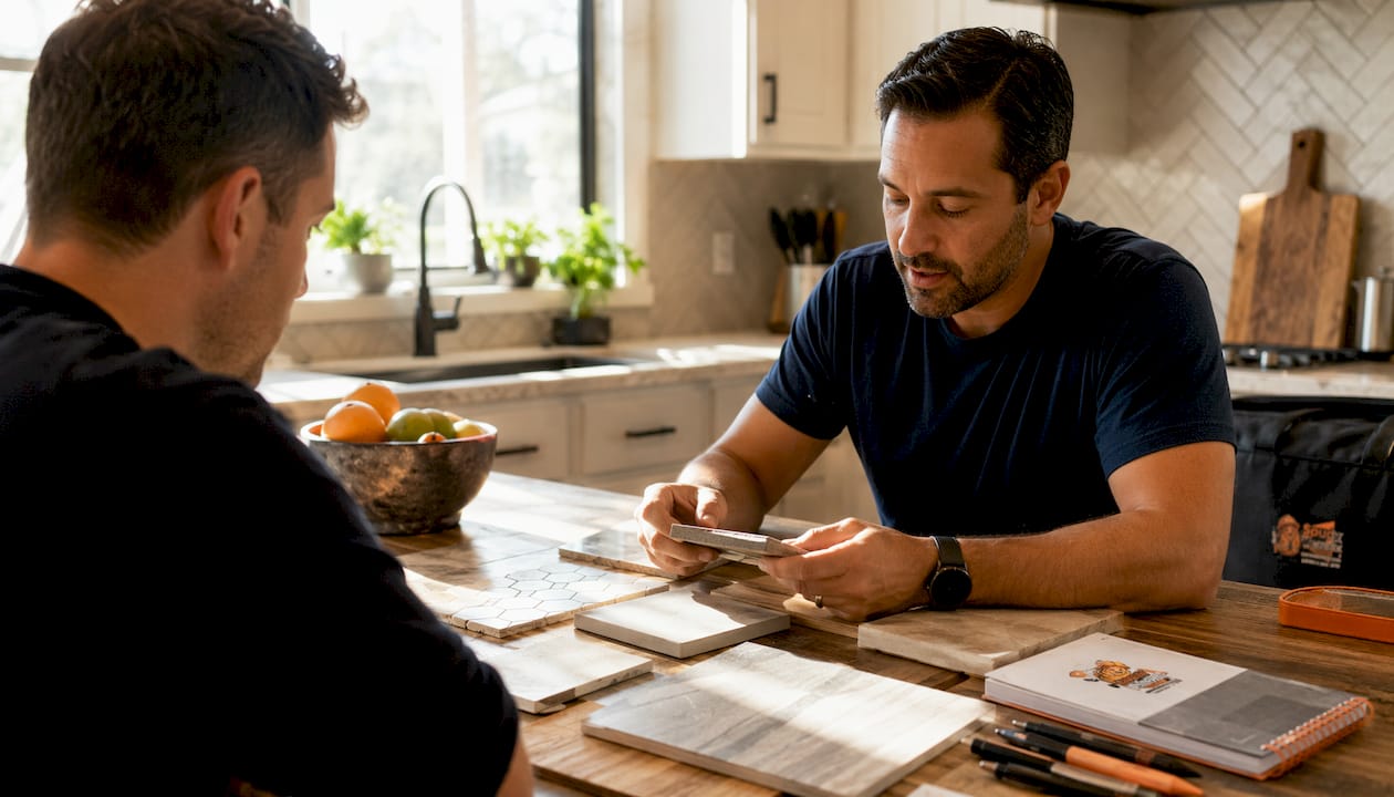 Homeowner and consultant reviewing remodel options