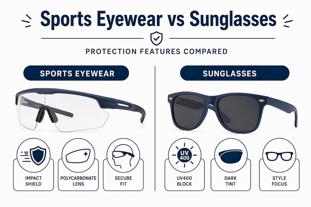 Infographic comparing sports eyewear and sunglasses features