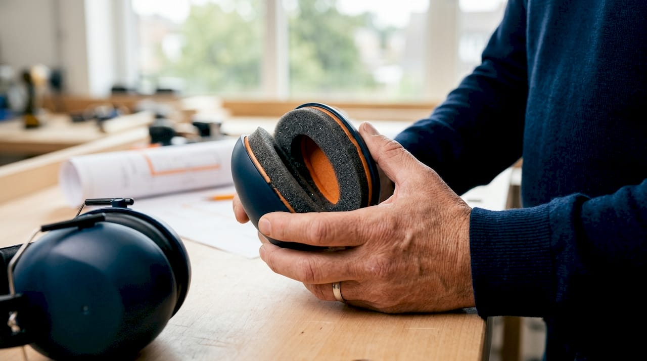 Close-up showing earmuff foam and cup structure