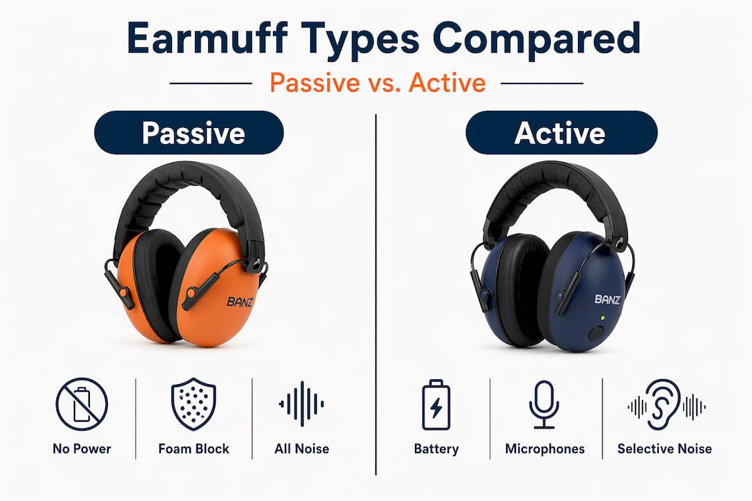 Infographic comparing passive and active earmuffs