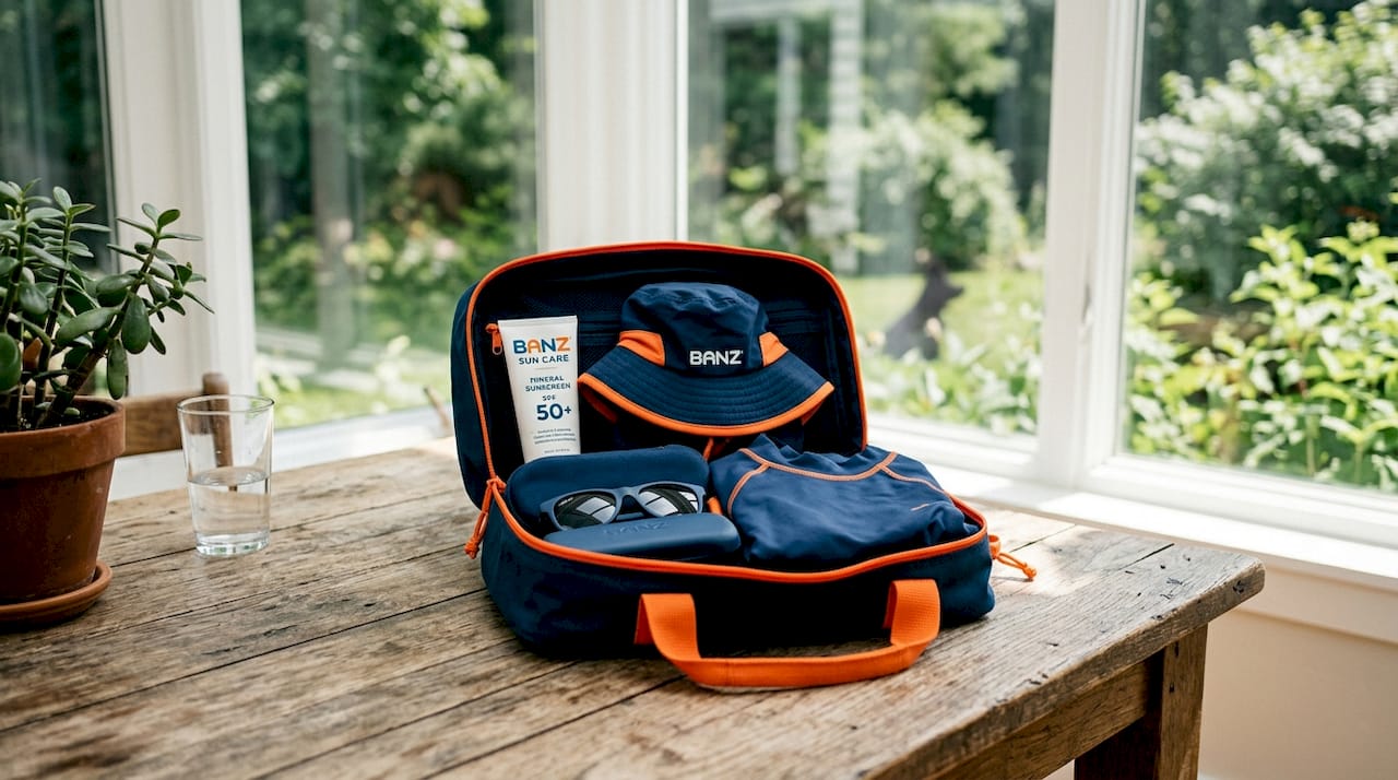 Packed toddler sun protection kit bag