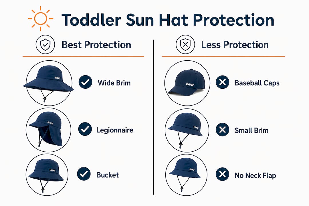 Infographic comparing toddler sun hat protection types