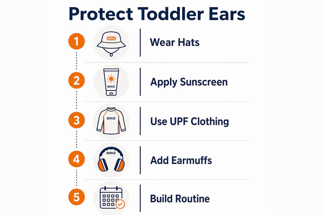 Infographic of toddler ear sun protection steps