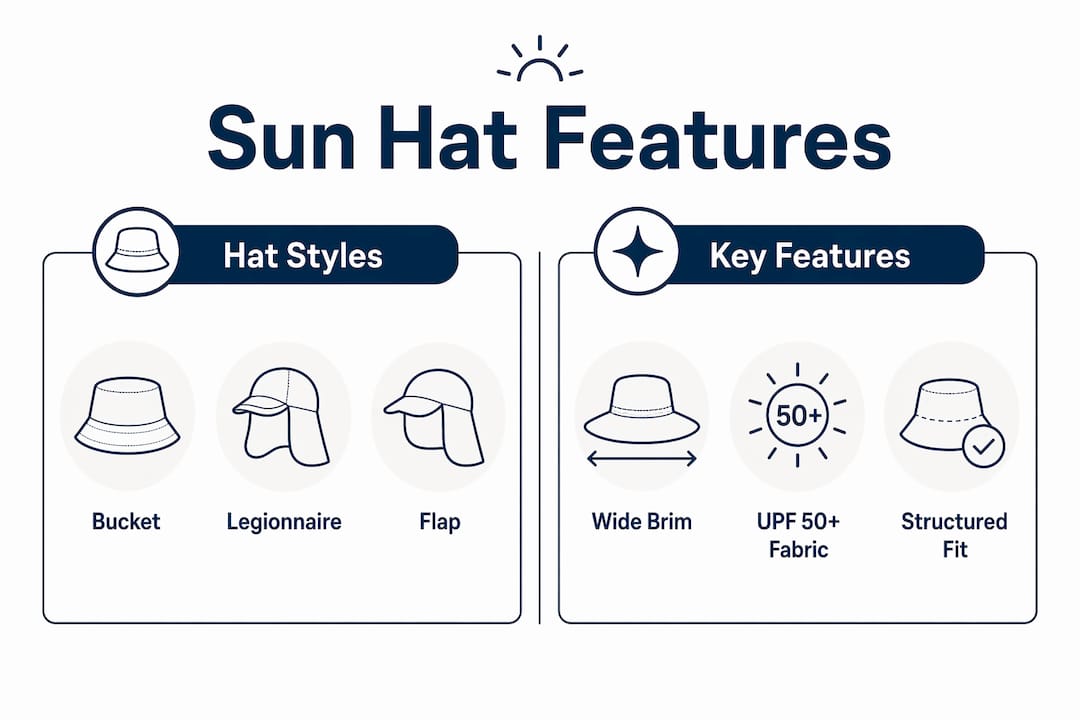 Infographic comparing sun hat styles and features