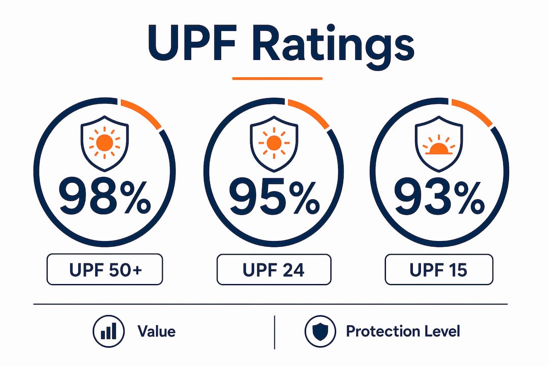 Infographic comparing UPF ratings and protection levels for kids