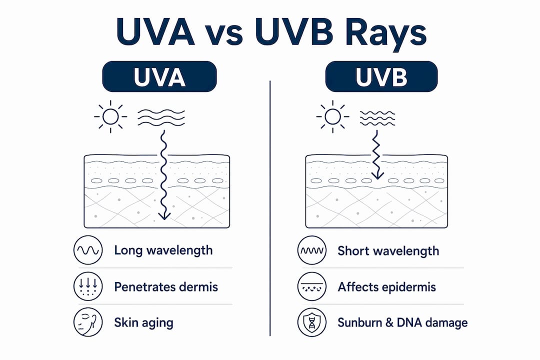 Infographic comparing UVA and UVB rays key differences
