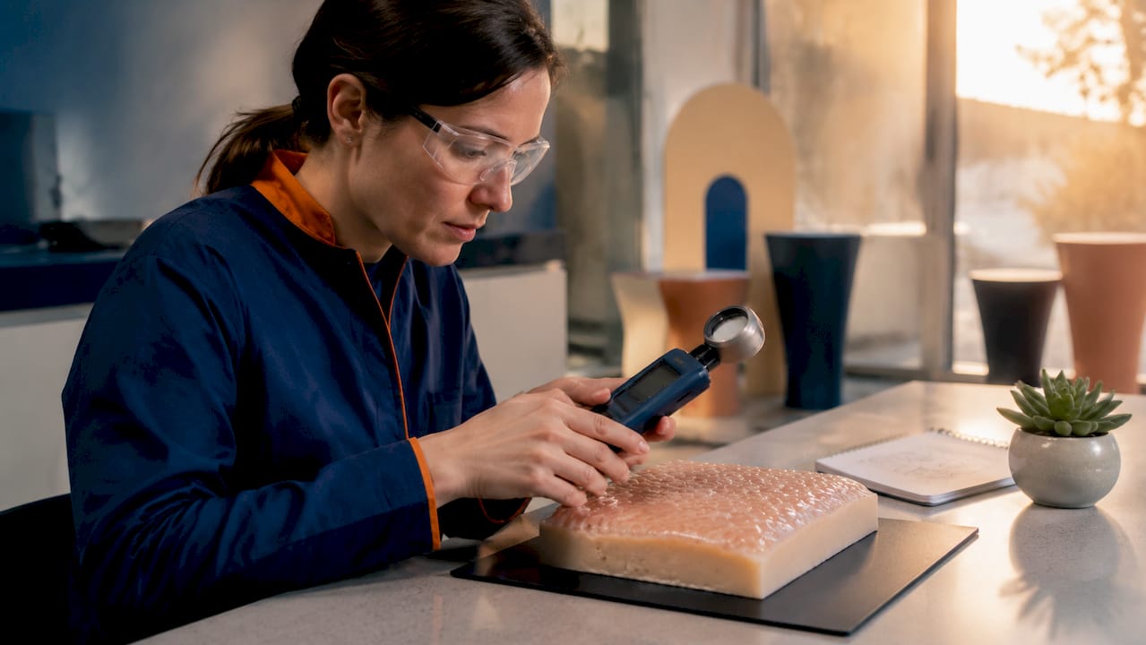 Scientist measuring UV exposure on skin model