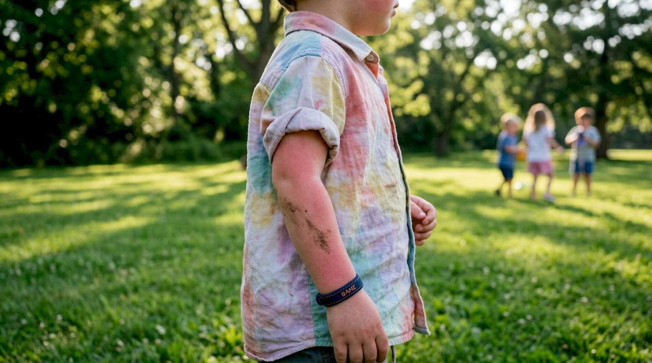 Child’s sunburned skin close-up outdoors
